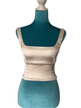 Aritzia Cream Satin Square-Neck Cropped Tank
